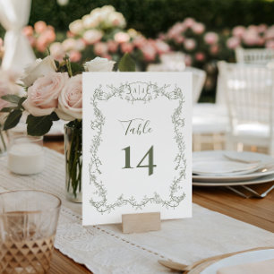 Tarjeta De Mesa Verde Salvia Botánico Boda Rosa Trepadora enredade