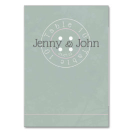 Tarjeta de mesa verde y rosa con botón de coser