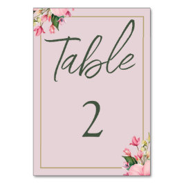 Tarjeta de mesa verde y rosa floral