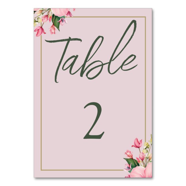 Tarjeta de mesa verde y rosa floral (Anverso)