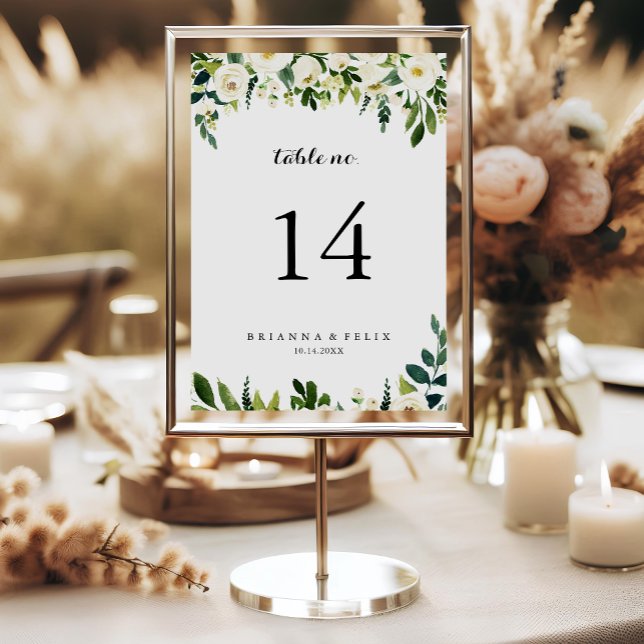 Tarjeta De Mesa Verdor Boda de caligrafía floral de otoño blanco (Subido por el creador)