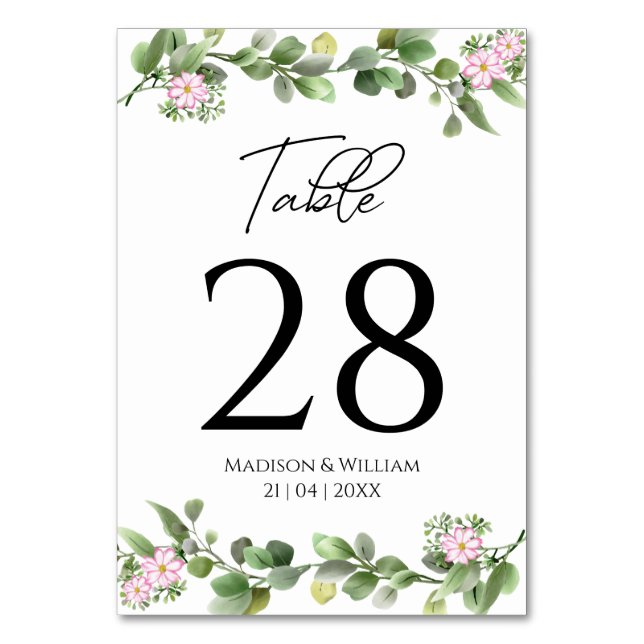 Tarjeta De Mesa Verdor Elegante y Hermoso Boda Floral (Anverso)