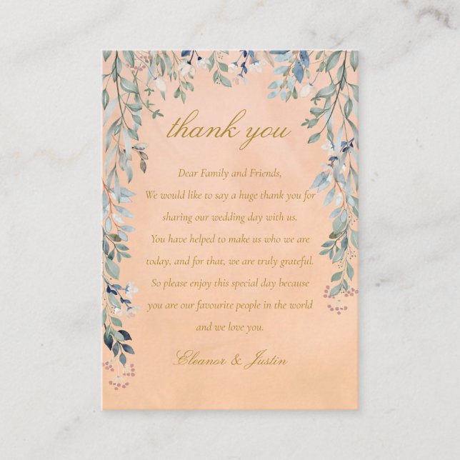 Tarjeta De Mesa Verdor Floral Cascade Rústico Boda Gracias (Anverso)