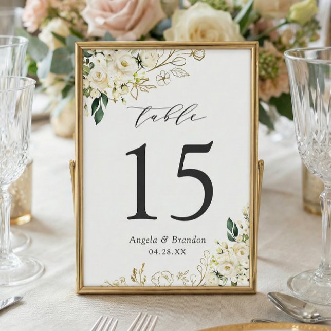 Tarjeta De Mesa Verdor Rosas Blancas Boda Floral Número de tabla (Subido por el creador)