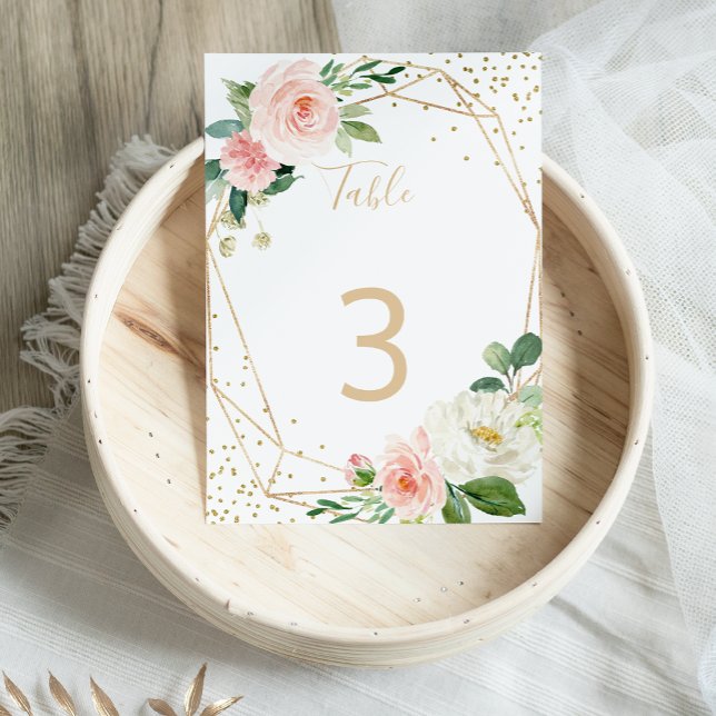 Tarjeta De Mesa Verdor y Boda floral elegante geométrica de oro (Subido por el creador)
