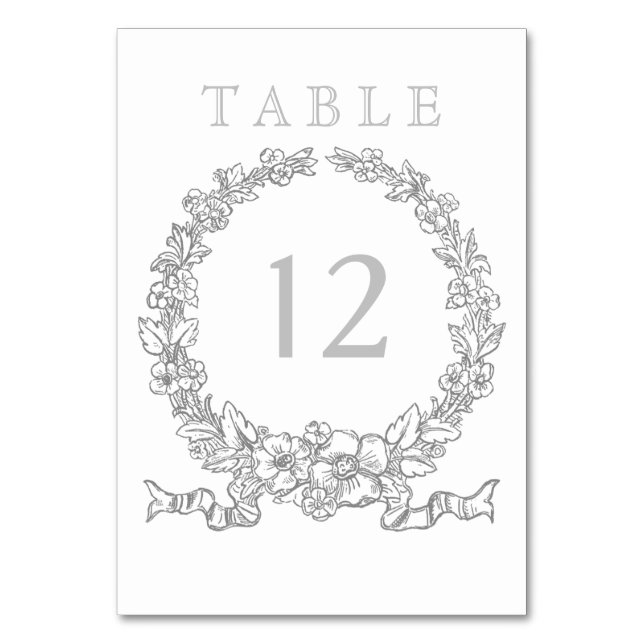 Tarjeta De Mesa Versailles Gray | Guirnalda floral elegante (Anverso)