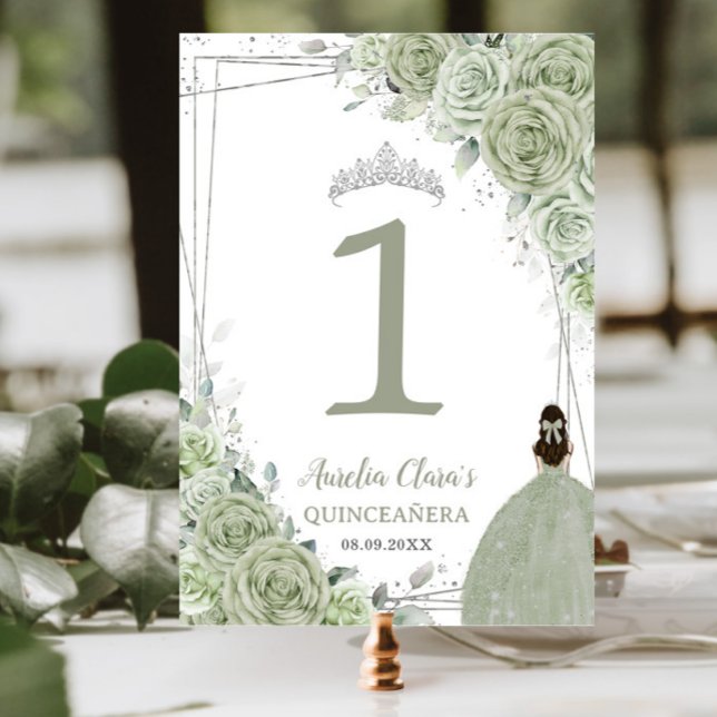 Tarjeta De Mesa Vestido Chica de Plata Floral Verde Quinceañera Sa (Subido por el creador)