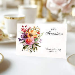 Tarjeta De Mesa Vibrante acuarela Floral Amplio Boda