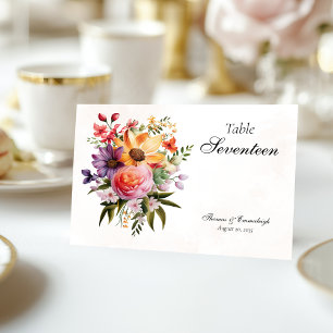 Tarjeta De Mesa Vibrante acuarela Floral Amplio Boda