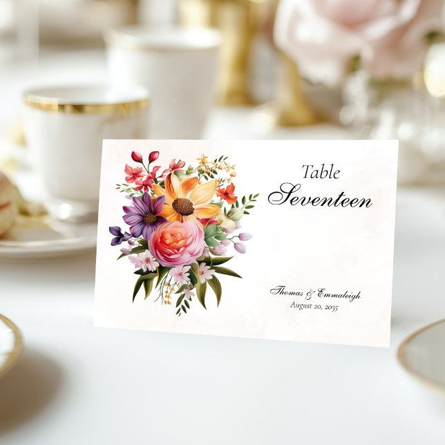 Tarjeta De Mesa Vibrante acuarela Floral Amplio Boda (Subido por el creador)