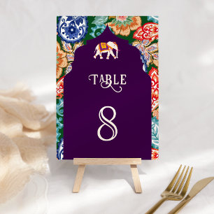 Tarjeta De Mesa Vibrante arte popular indio elefante berenjena bod