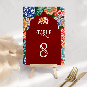 Tarjeta De Mesa Vibrante arte popular indio Elefante Boda Rojo Osc