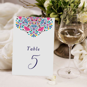 Tarjeta De Mesa Vibrante Boda de Arcoíris al Estilo Fiesta Mexican