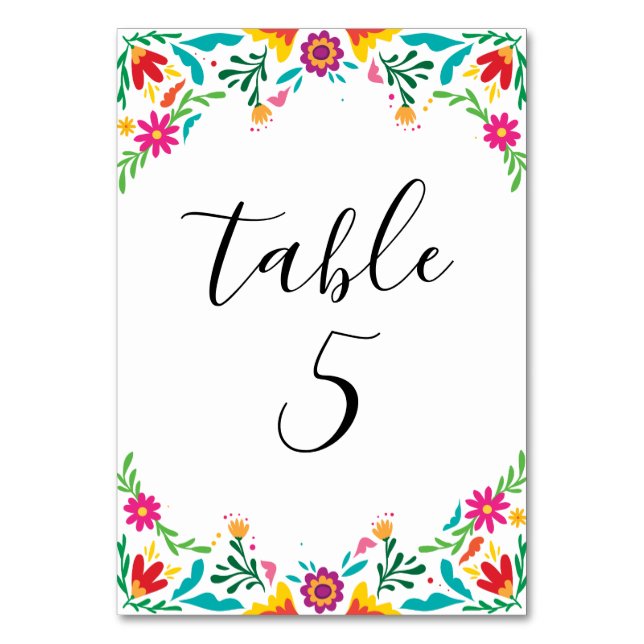 Tarjeta De Mesa Vibrante Boda floral de inspiración mexicana (Anverso)