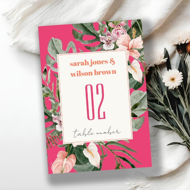 Tarjeta De Mesa Vibrante Magenta Rubor Boho Boda Floral Tropical (Subido por el creador)