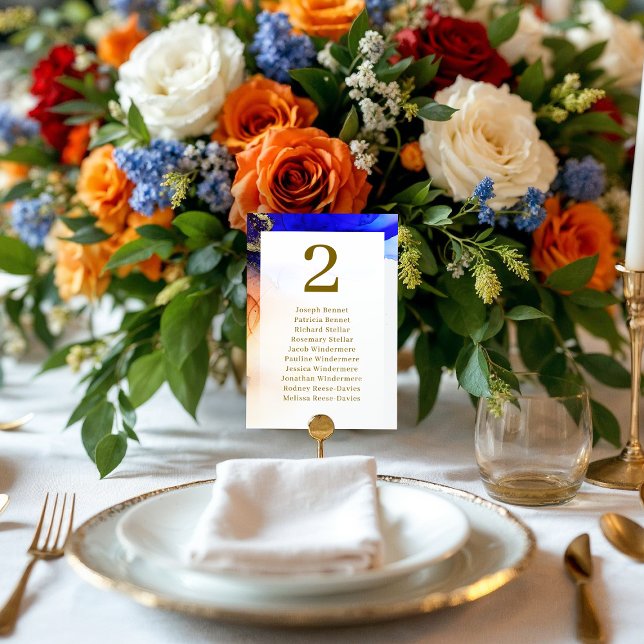 Tarjeta De Mesa Vibrante recepción Sapphire Blue & Gold Wedding (Vibrant Sapphire Blue & Gold Wedding Reception Table Number.)