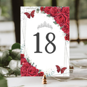 Tarjeta De Mesa Vibrante Roses Roses Roses Plata Mariposas Cumplea