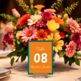 Tarjeta De Mesa Vibrante Sunrise Boda Minimalista de Mezcla y Coin