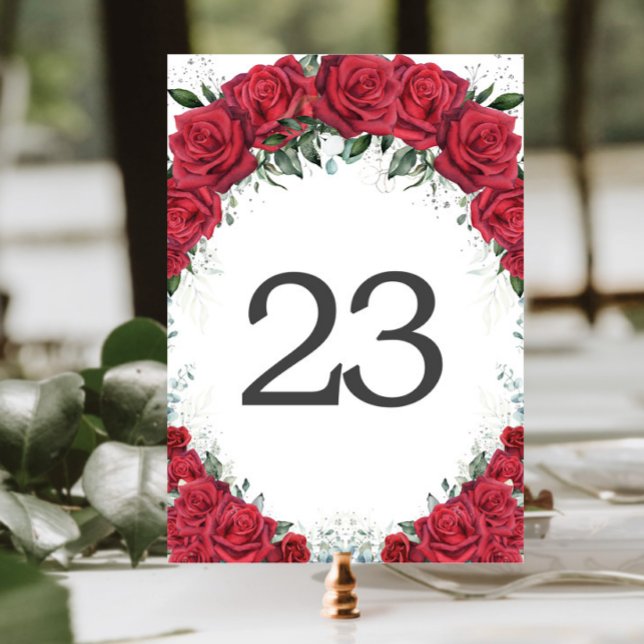 Tarjeta De Mesa Vibrantes rosas rojas plateadas Quinceanera Cumple (Subido por el creador)
