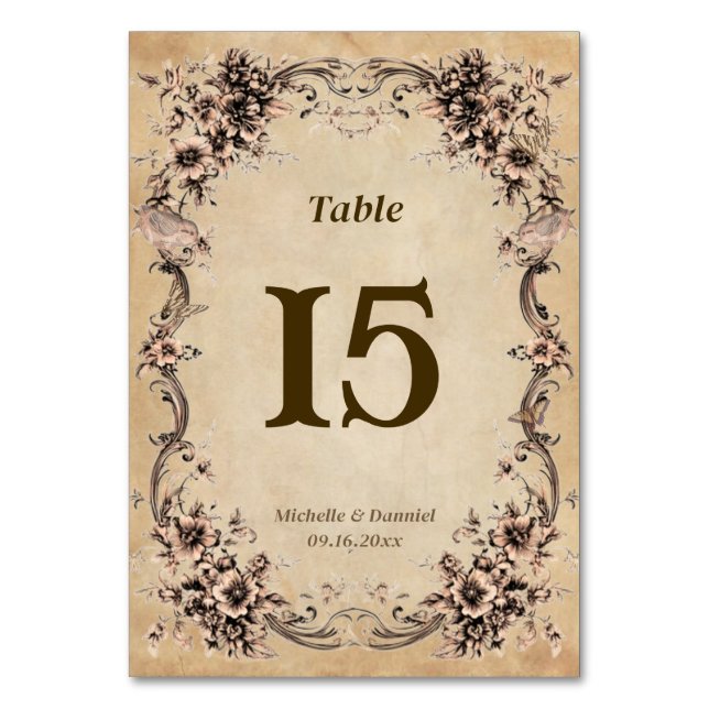 Tarjeta De Mesa Victorian Floral Frame Wedding Table (Anverso)