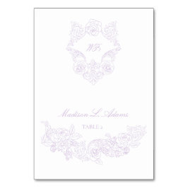 Tarjeta De Mesa Victorian Violet Crest Elegant Foldable Name Card