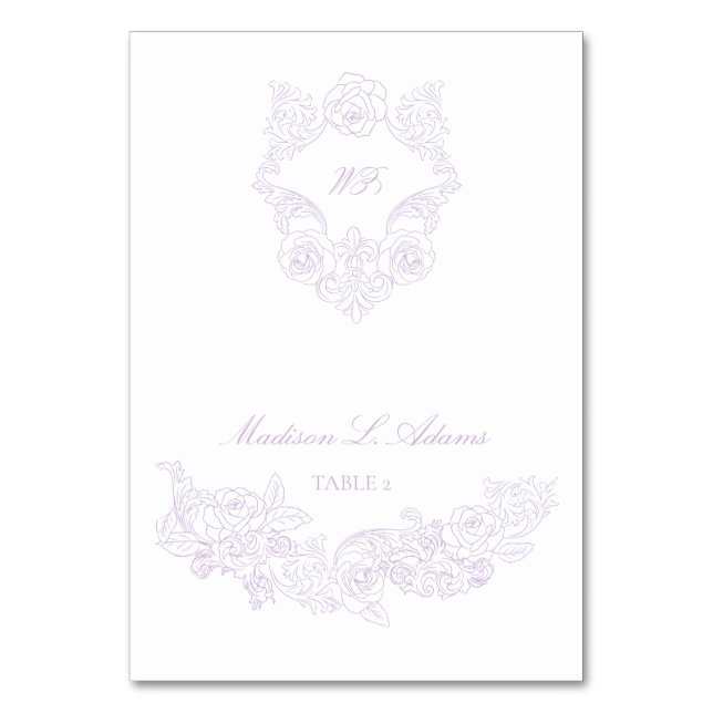 Tarjeta De Mesa Victorian Violet Crest Elegant Foldable Name Card (Anverso)