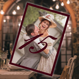 Tarjeta De Mesa Victoriano Borgoña Boda de texto y marco