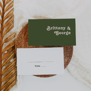 Tarjeta De Mesa Videos retro simples Boda Llano Verde de Oliva