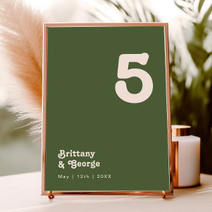 Tarjeta De Mesa Videos retro simples   Número de tabla verde oliva