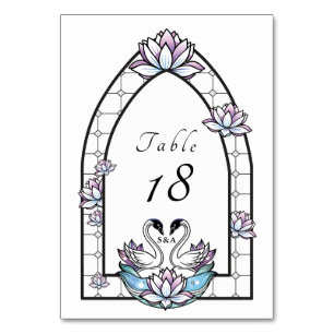 Tarjeta De Mesa Vidrio manchado Cisnes musicales Boda de Ligas de