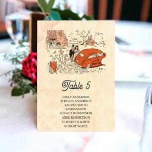 Tarjeta De Mesa Viejo historieta retro de los años 50: Boda rústic