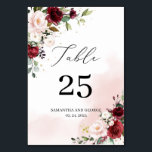 Tarjeta De Mesa Vine merlot burgundy boda floral rosa de color ros<br><div class="desc">Vine merlot burgundy color rosa boda floral número de tabla,  Rosas de Rubor ©</div>