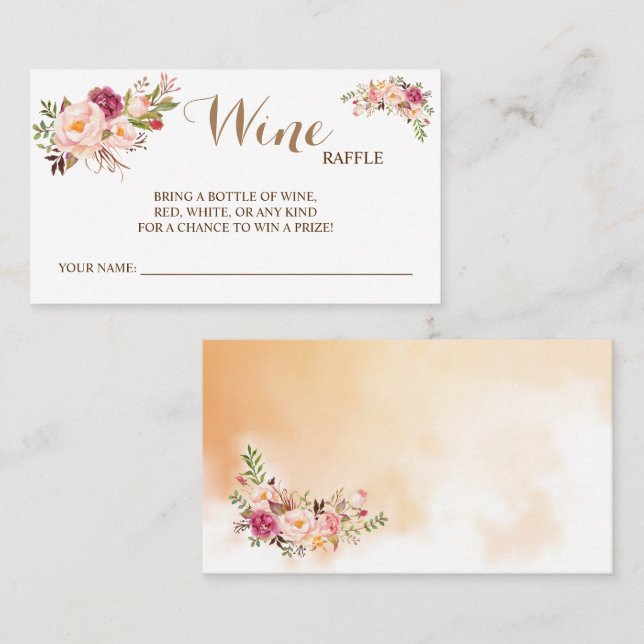 Tarjeta De Mesa Vino floral rosa Raffle Boda Bridal Ducha (Anverso / Reverso)