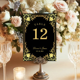 Tarjeta De Mesa Vintage Black Faux Gold Antique Elegant Wedding