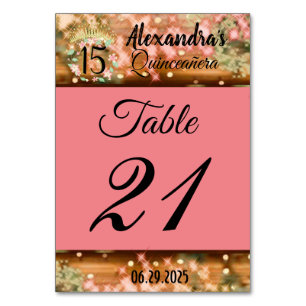 Tarjeta De Mesa Vintage Boho Rosa Rústico del Oro Quinceañera Espa