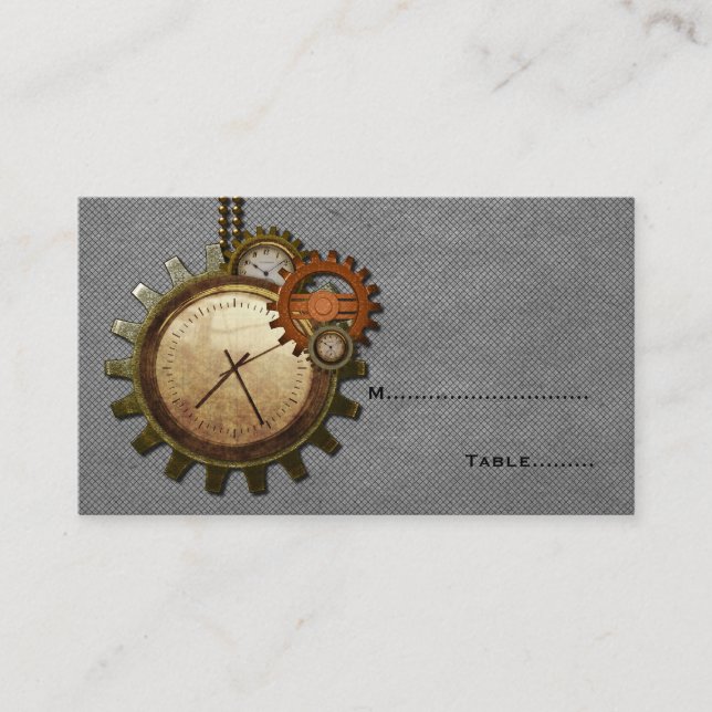 Tarjeta De Mesa Vintage Clock Place Card, Gris (Anverso)