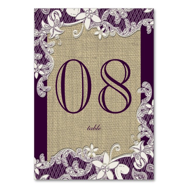 Tarjeta De Mesa Vintage Country Lace Purple (Anverso)