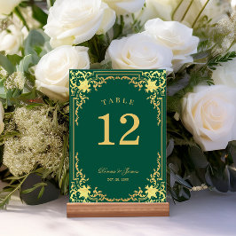 Tarjeta De Mesa Vintage Emerald Green Faux Gold Elegant Wedding