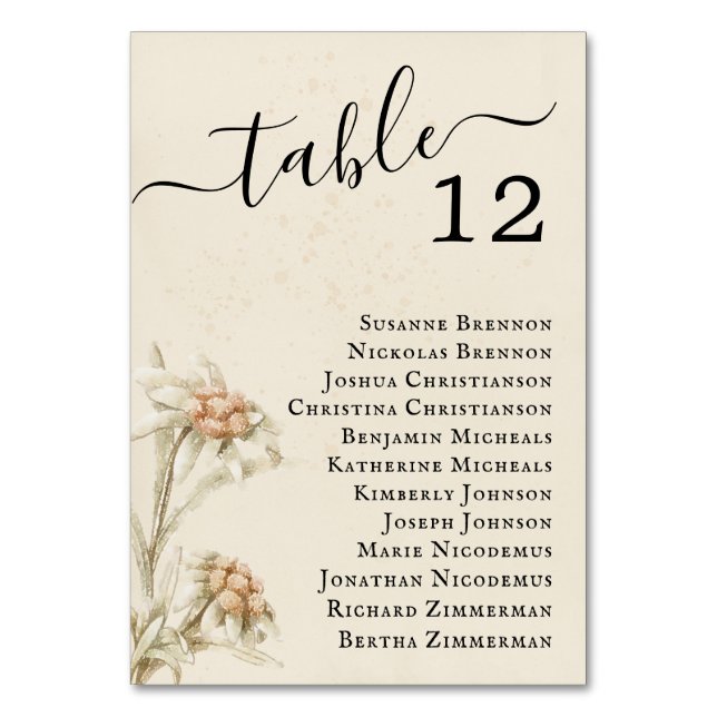 Tarjeta De Mesa Vintage Floral Edelweiss (Anverso)