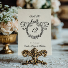 Tarjeta De Mesa Vintage French Monogram Wreath Elegant Wedding