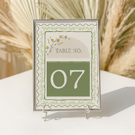 Tarjeta De Mesa Vintage Green & Cream Floral Frame Rústico Boda