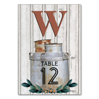 Tarjeta De Mesa Vintage Leche Metalizado Monograma Rústico Antiguo