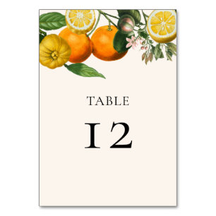 Tarjeta De Mesa Vintage Lemon Naranja Greenery Boda Botánico