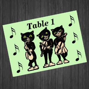 Tarjeta De Mesa Vintage Musician Black Cats Music Notes