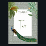 Tarjeta De Mesa Vintage Peacock Feather Boda de la vegetación trop<br><div class="desc">Un diseño de ave de pavo real con vegetación tropical y fondo de damasco. Este diseño es ideal para todas las temporadas. Un elegante diseño acuático de temática contemporánea. Un elegante número de mesa boda con unas plumas de pavo real y elementos modernos. Personalizar el número y compra cada número...</div>