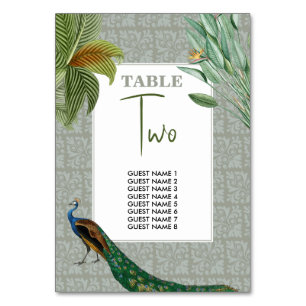 Tarjeta De Mesa Vintage Peacock Feather Boda de la vegetación trop