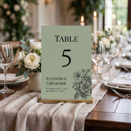 Tarjeta De Mesa Vintage Verde Salvia Floral Romántico