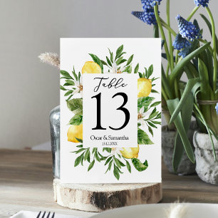 Tarjeta De Mesa Vintage Watercolor Amarillo Lemones y Marco de hoj