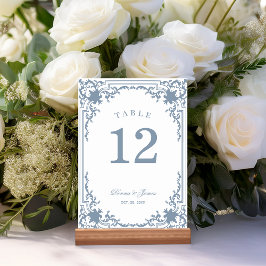 Tarjeta De Mesa Vintage Wedding Dusty Blue Elegant Antique