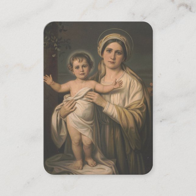 Tarjeta De Mesa Virgen María Jesús Madre Católica Oración del Niño (Anverso)